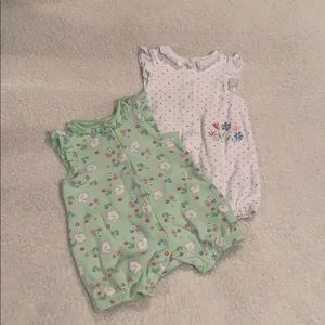 Little Me 2-Pack Bunny Flower Rompers